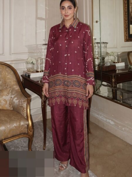 Maroon Printed Kurta Palazzo Set