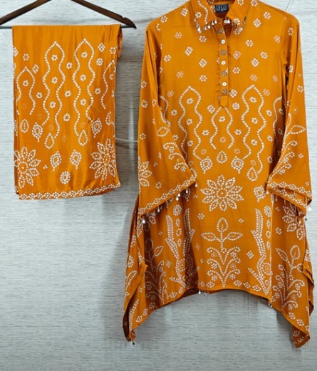 Mustard Printed Kurti Set