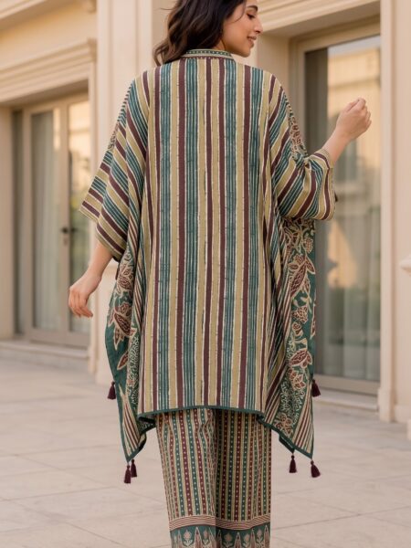 Olive Striped Kaftan Set