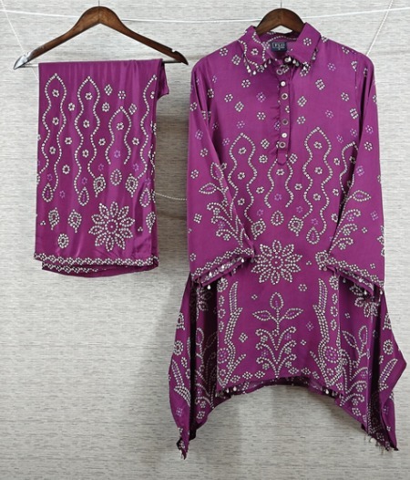 Purple Printed Kurti Set
