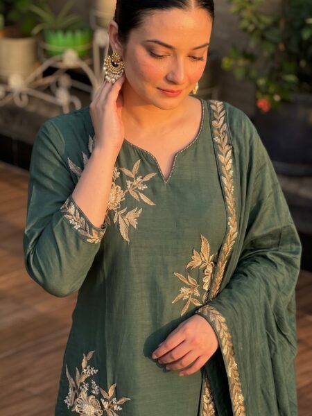 Green Embroidered Kurta Set
