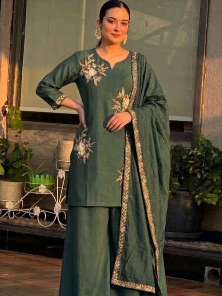 Green Kurta Palazzo Set With Dupatta
