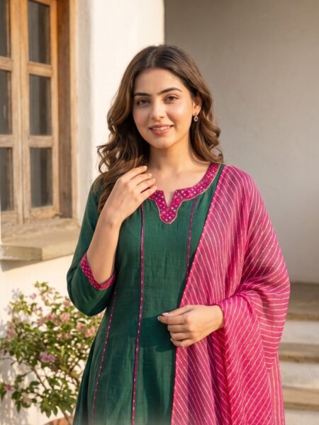 Green Pink Kurta Set