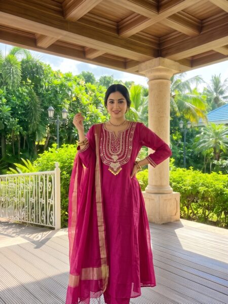 Magenta Anarkali Set With Dupatta
