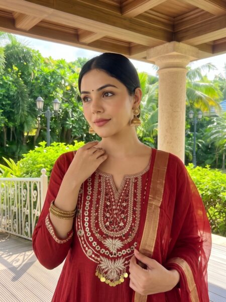 Maroon Embroidered Kurta Set