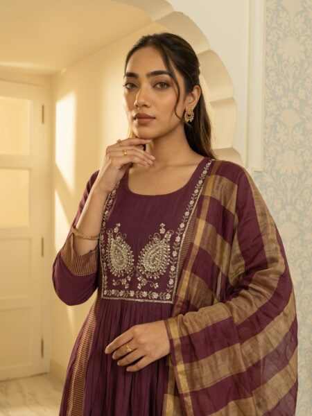 Maroon Kurta Set With Dupatta