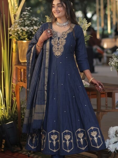 Navy Embroidered Anarkali