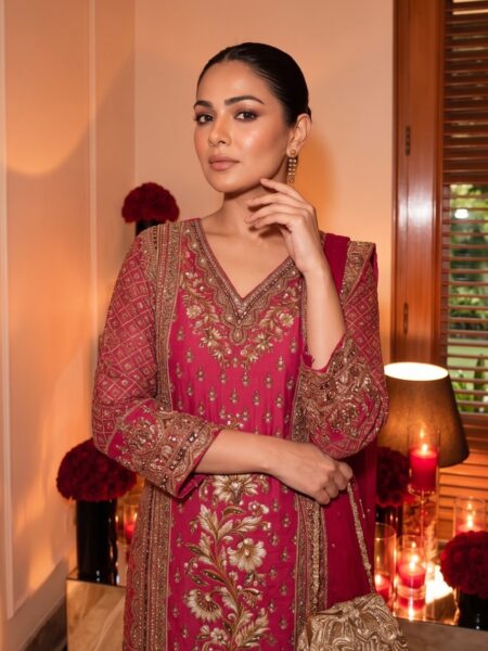 Pink Festive Embroidered Kurta Set