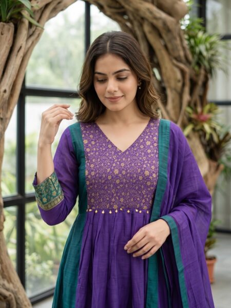 Purple Anarkali Set With Dupatta