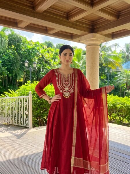 Red Anarkali Set With Dupatta