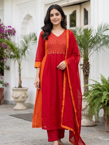 Red Kurta Set With Dupatta