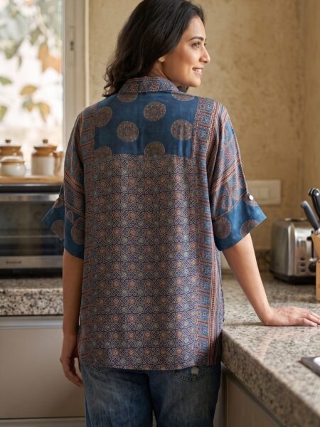 Grey Blue Patchwork Shirt