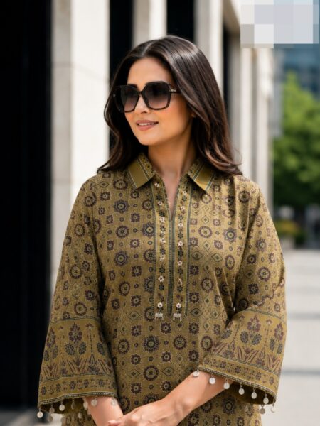 Olive Ajrakh Print Shirt