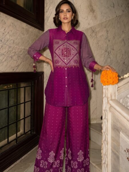 Magenta Printed Kurta Palazzo Set