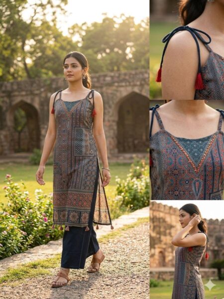 Rust Eyelet Embroidered Jacket Co-ord Set with Mirror Work